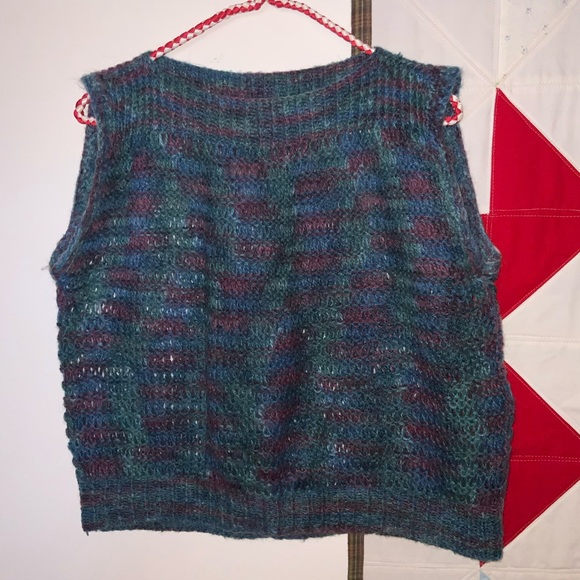 handmade knit top vest boat neck variegated purple green blue - Picture 2 of 6